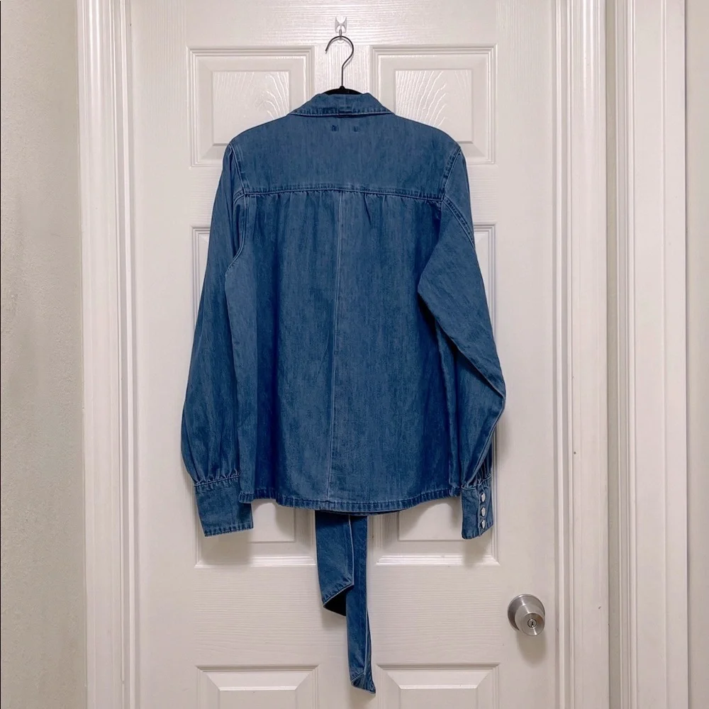 NWT KAREN MILLEN Denim Pussybow Blouse - Picture 7 of 9